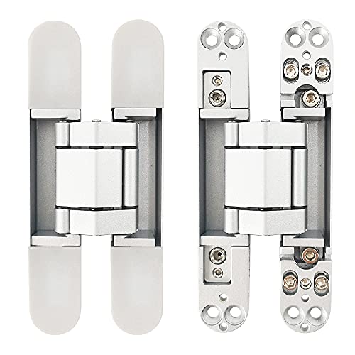 Concealed Door Hinges Heavy Duty Invisible Hidden Hinges 3-D Adjustable - 1 Pair - color: 6"_Silver_2 Pack