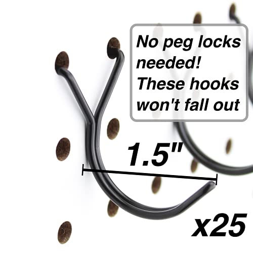 Steel Pegboard Hooks 25-Pack 1.5in J-Hook, Black - Will Not Fall Out - Fits Any Peg Board - Multipurpose - Organize Necklaces, Jewelry, Retail Items, Keys, Craft or Supplies - color: Black, size: 1.5” - 25Pack