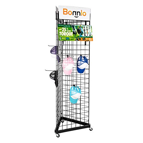 Bonnlo 6' x 2' Triangle Grid Panel Tower with Base and Casters, 5mm Wire, 220 lbs Capacity Wall Display Rack with 3 Sizes x 6 Hooks, Black