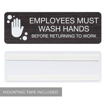 SBLABELS Employees Must Wash Hands Indoor Easy Adhesive Mount Door and Wall Sign for Restaurants and Small Businesses 3" x 9" - Dark Wood - color: Dark Woodgrain, style: Employees Must Wash Hands