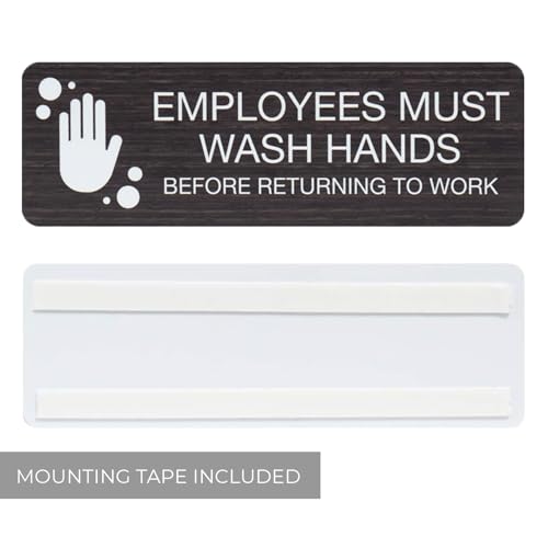SBLABELS Employees Must Wash Hands Indoor Easy Adhesive Mount Door and Wall Sign for Restaurants and Small Businesses 3" x 9" - Dark Wood - color: Dark Woodgrain, style: Employees Must Wash Hands