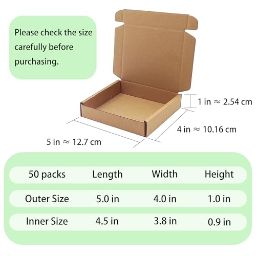 5x4x1 inch Small Shipping Boxes 50 Pack, Brown Corrugated Cardboard Mailers - size: 5x4x1 inch