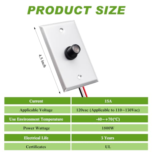 Retisee 2 Pcs Photocell Sensor for Outdoor Lights, with Wall Plate & Screws