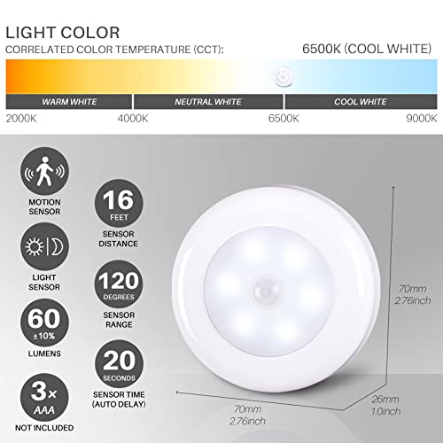 STAR-SPANGLED 2.8” LED Motion Sensor Light Indoor AAA Battery, 6 Pack White - color: Cool White