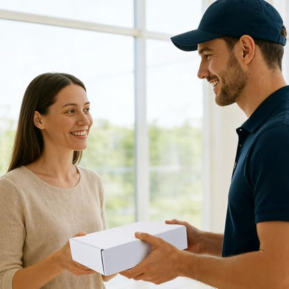 9x6x2 Inches Small Shipping Boxes, 2 Pack White Corrugated Cardboard Boxes, Recyclable Tap-Lock Packaging Boxes for Business, Gift Wrapping, Mailing and Storage - size: 9"x6"x2"