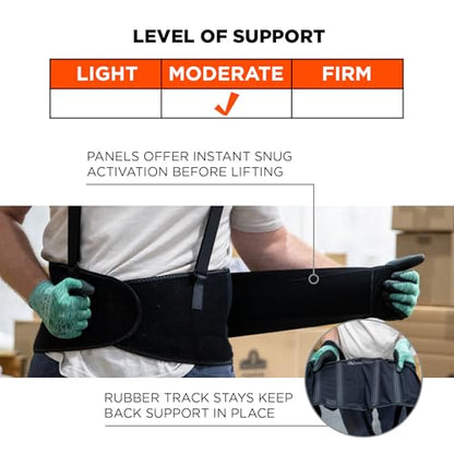 Ergodyne ProFlex 100 Back Support Brace, 8" Spandex Belt, Adjustable, Removeable Straps - size: Medium