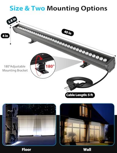 54W Wall Washer Light 40'' 6000K 120V IP67 Waterproof Plug-in - color: 6000K-Daylight-White, 54W, size: 40"