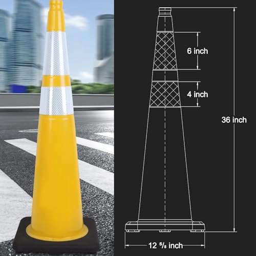 6 Pack 36" Large-Sized PVC Traffic Cones with Heavy-Duty Black Base, Garage Parking Lot Cones Structurally Stable Weatherproof Road Construction Safety Cones (6, Yellow, 36" Extra Large) - color: Yellow, size: 36" Extra Large