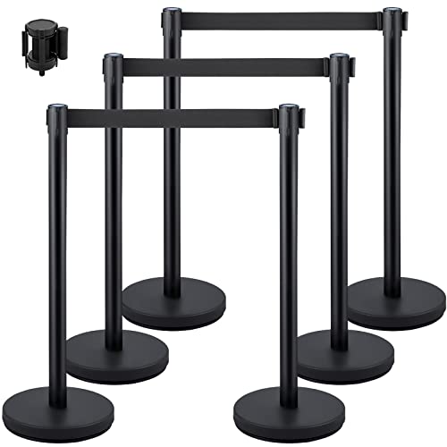 6PCS Stanchion Queue Post, Black 6.5ft Retractable Belt 36In Height, Stanchion Posts Queue Pole for Crowd Control Barriers
