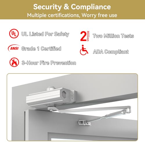 Automatic Door Closer Heavy Duty Fire Prevention Spring Hydraulic Aluminum Alloy Surface Mounted Residential Commercial Grade Door Closer Adjustable Speed Door Weights 99-187 Lbs Size2-Silver - size: Size2 Silver-Door Weight 99-187 Lbs