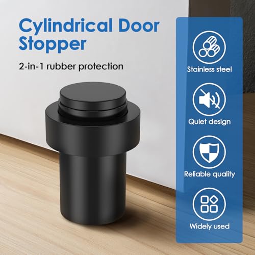 24 Pack Stainless Steel Door Stoppers, Cylindrical Floor Mounted Door Stops