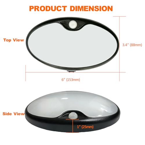 Dream lighting RV Motion Sensor Light 12V RV Trailer Boat Interior LED Ceiling Light Fixture with Switch 3500K Soft White Lighting, 6inch - color: Black shell