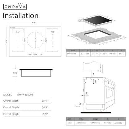 Empava 36 Inch Electric Induction Cooktop Built-In - size: 36 Inch