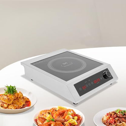 H-350C7 Commercial Induction Stove 3500W Electric Cooktop, Single Burner Countertop Induction Cooker with Touch Control & Knob, 110V Portable Electric Stove for Restaurant Kitchen