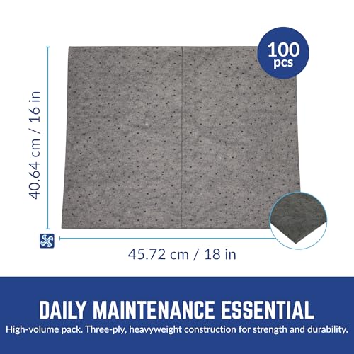 Spilfyter Premium Absorbent Pads, 16" x 18", 100 Count