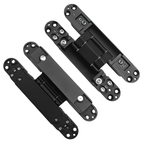 4-Pack 7 inch Black Hidden Door Hinges, Heavy Duty Zinc Alloy Concealed Hinges, Invisible 180 Degree Swing Hinge, 3 Way Adjustable Butt Hinge - color: Black, size: 7 Inch