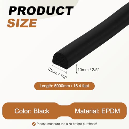 PATIKIL 16.4FT Solid Rubber Weather Stripping, 1/2" W x 2/5" H Self Adhesive D Shape EPDM Rubber Seal Strip Gasket for Door Frame Window Insulation RVs Furniture Cabinets, Black - size: 16.4FT x 1/2"W x 2/5"H