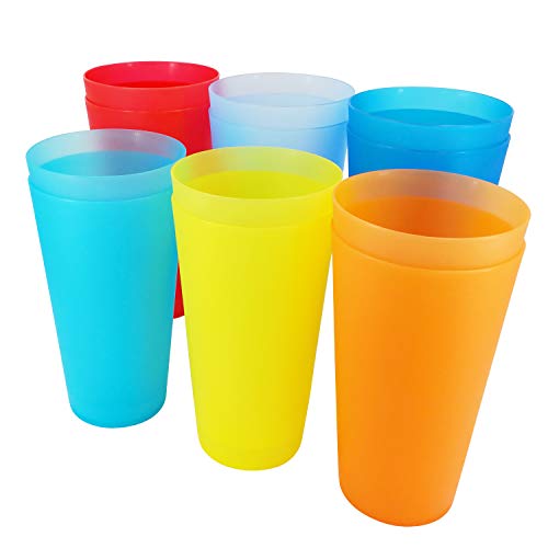 32oz Plastic Cups Reusable set of 12, Large Plastic Tumbler Rainbow - color: Rainbow