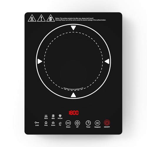 VBGK Single Burner Induction Cooktop,Hot Plate with 6 Cooking Modes, portable cooktop with LCD touch control,9 Levels &4H Timer,1800W 110V Portable induction Cooktop - size: single burner cooktop