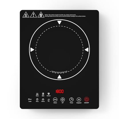 VBGK Single Burner Induction Cooktop,Hot Plate with 6 Cooking Modes, portable cooktop with LCD touch control,9 Levels &4H Timer,1800W 110V Portable induction Cooktop - size: single burner cooktop