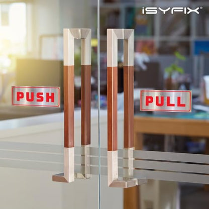 iSYFIX Push Pull Stickers Sign, 6x2.4 Inch, 2 Pack, Red/Brushed Silver - color: Red / Brushed Silver, size: Horizontal 2.4x6