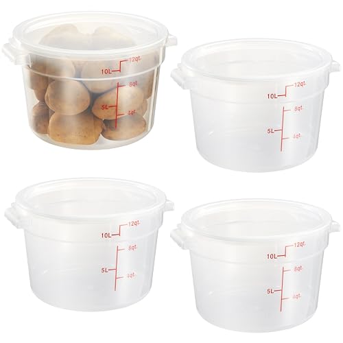 CURTA 12 Quart Translucent Round Food Storage Container with Lid, Pack of 4 – NSF Listed, BPA-Free, Commercial-Grade Polypropylene, Freezer & Dishwasher Safe, Non-Stick, Easy-Read Graduations - color: 12 qt.