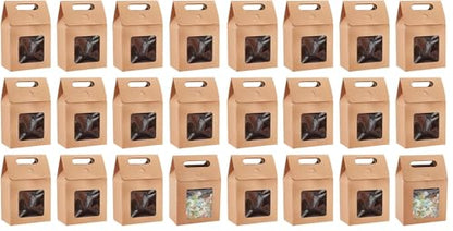 PH PandaHall 12pcs Treat Gift Boxes Kraft Paper Boxes Dessert Bakery Boxes with Display Window Packing Box for Valentine Mother's Day Easter Birthday Party 3.1x5.2x5 inch (Pack of 2) - size: 3.1x5.2x5 inch (Pack of 2)