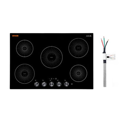 VEVOR 30 Inch Induction Cooktop 5 Burners,Built-in Electric Stove Top,Knob Control, Ceramic Glass Surface,Low-Power Continuous Heating,11 Power Levels, Child Lock,9200W,220V No Plug - size: 30IN -knob control