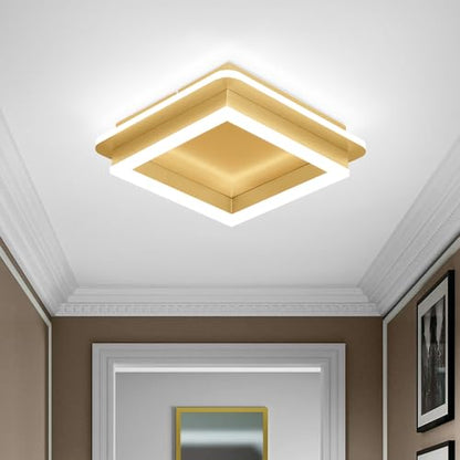 CANEOE Square LED Hallway Ceiling Light, Gold Modern Led Ceiling Light Fxitures, 6000K Cold White Small Flush Mount Ceiling Lamp for Hallway Bedroom Kitchen Balcony Cloakroom - color: All Gold, size: 1 Pack