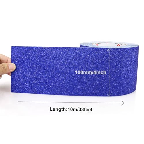 BOMEI PACK Anti Slip Traction Tape,4 Inch x 33 Ft,Heavy Duty Non Slip Tape,Grip Tape for Stairs, Tread Step, Indoor & Outdoor Use,Waterproof Stairs Non Skid Treads (Blue) - color: Blue
