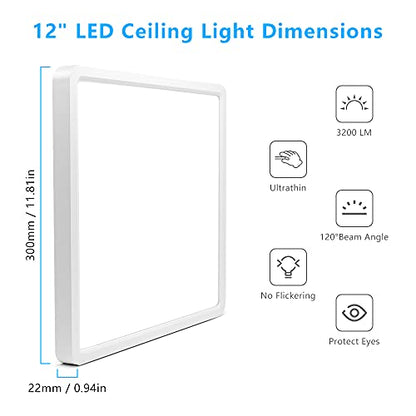 LightingWill 12Inch 24W Square LED Flush Mount Ceiling Light, 4000K Natural White LED Ceiling Lamp, Surface Mount Modern Ceiling Light Fixtures for Bedroom, Kitchen, Bathroom, Living Room, Hallways - color: Natural White, size: 12 inch White