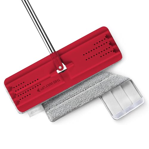JOYMOOP Flat Mop, Microfiber Mop Head for Floor Cleaning, 50" Handle with 13" Flat Head, Black & Red - color: O