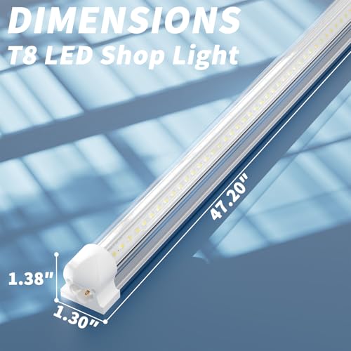 2-Pack 4FT T8 LED Shop Light, 42W 6300LM 5000K Daylight, Linkable with Plug Shop Lights for Garage Ceiling Workshop Commercial Lighting