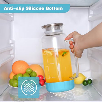 Aofmee 68oz Glass Pitcher with Lid and Handle for Fridge, Blue Silicone - color: Blue Silicone