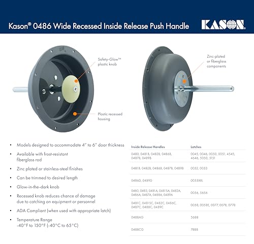 Kason 486 Wide Recessed Inside Release Handle (10486D00400) - size: 10486D00400