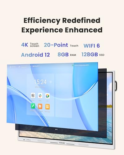 Smart Board for Classroom, 65" 8+128 GB Interactive Smartboard Built-in Android OS & Open App Ecosystem - 4K Touchscreen Electronic Digital Whiteboard for Home Office School Studio - size: 65” Android