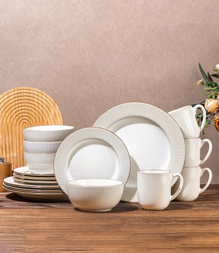 GBHOME Ceramic Dinnerware Sets of 4,16 pcs Plates and Bowls Sets Dishes - color: Off-White, size: Service for 4 (16 pcs)