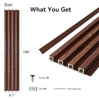 Slat Wall Panel 8-Pack, 108’’x6.1’’, Walnut - size: 108’’x6.1’’-Walnut