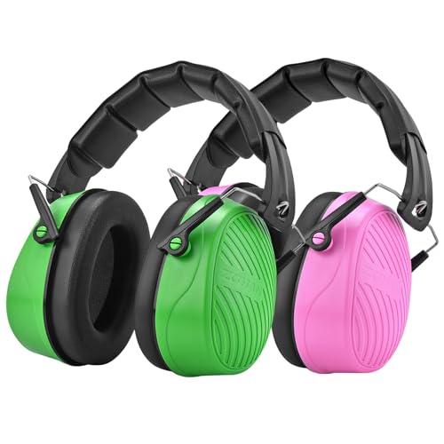 ZOHAN 019 Noise Cancelling Headphones for Adult - NRR 28dB Hearing Protection for Working, Shooting, Mowing, Autism - color: 2 Pack-green+pink