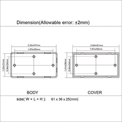 LeMotech 5Pcs ABS Plastic Electrical Project Case Power Junction Box, Project Box Black 2.4 x 1.4 x 1.0 inch (61 x 36 x 25 mm) - size: 2.4" x 1.4" x 1.0"(5pc)