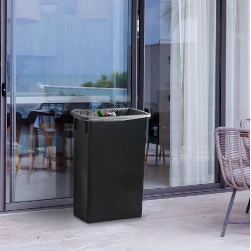Plexon 23-Gallon Trash Can Set – Tall, Space-Saving Black Bins for Kitchen, Garage, Office, or Restaurant Use – Narrow Rectangular Design, 2-Pack