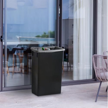 Plexon 23-Gallon Trash Can Set – Tall, Space-Saving Black Bins for Kitchen, Garage, Office, or Restaurant Use – Narrow Rectangular Design, 2-Pack