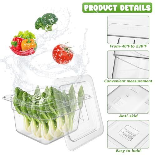 8 Set 1/6 Size Plastic Clear Food Pans with Lids for Kitchen Restaurant