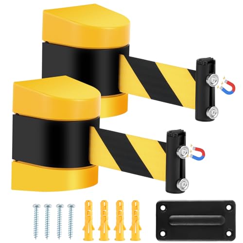 2 Pcs 16.4 ft Magnetic Wall Mount Retractable Belt Barrier, Yellow - size: Black Yellow Rope