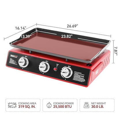 Royal Gourmet PD1301R 3-Burner Tabletop Propane Gas Griddle with Cover - color: Red