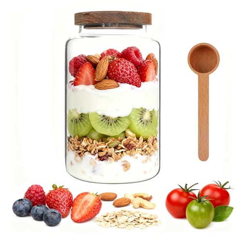 Large Glass Coffee Storage Jar with Lids Spoon Thicken Glass Coffee Canister Borosilicate Glass Food Containers for Ground Coffee Beans Nut Pasta Sugar Candy Spice Rice Loose Tea (2800ml/94oz) - color: 2800ml/94oz