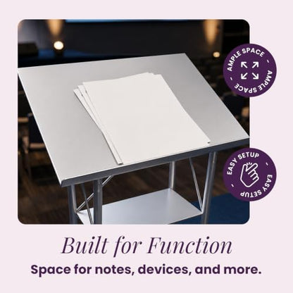 Kingdom KML2S Large Curved Lectern with Shelf, Stand Up Church Pulpit, Slanted Lectern, Conference Podium for Speakers, Speeches, and Other Occasions- Truss Lectern, Silver Powder Coat Finish, Metal - size: Design 03