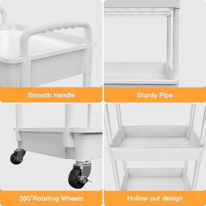 5 Tier Rolling Utility Cart with Drawer,REBECAT Utility Cart Made of Multifunctional Storage Organizer Tool for Kitchen,Bathroom,Living Room,Office(White) - color: White