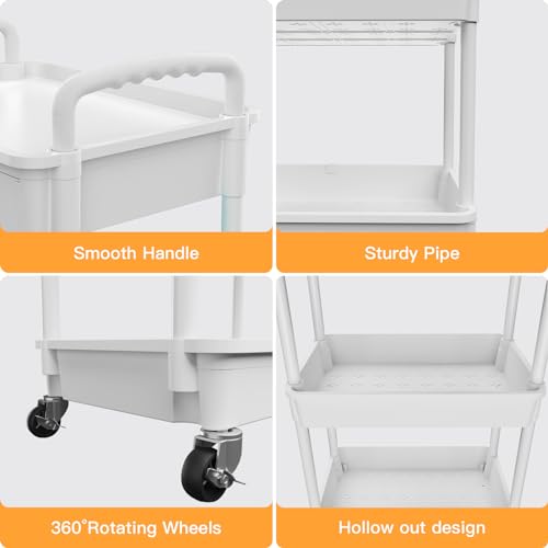 5 Tier Rolling Utility Cart with Drawer,REBECAT Utility Cart Made of Multifunctional Storage Organizer Tool for Kitchen,Bathroom,Living Room,Office(White) - color: White