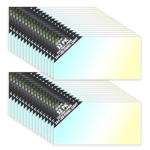 OKQ 2x4 LED Flat Panel Light Drop Ceiling Office Fixture, 5 CCT 3000K-6500K Adjustable & 5 Wattage Selectable,0-10V Dimmable, 2X4 LED Flush Mount Ceiling Light, ETL Listed 32Pack - size: 2x4FT-32Pack